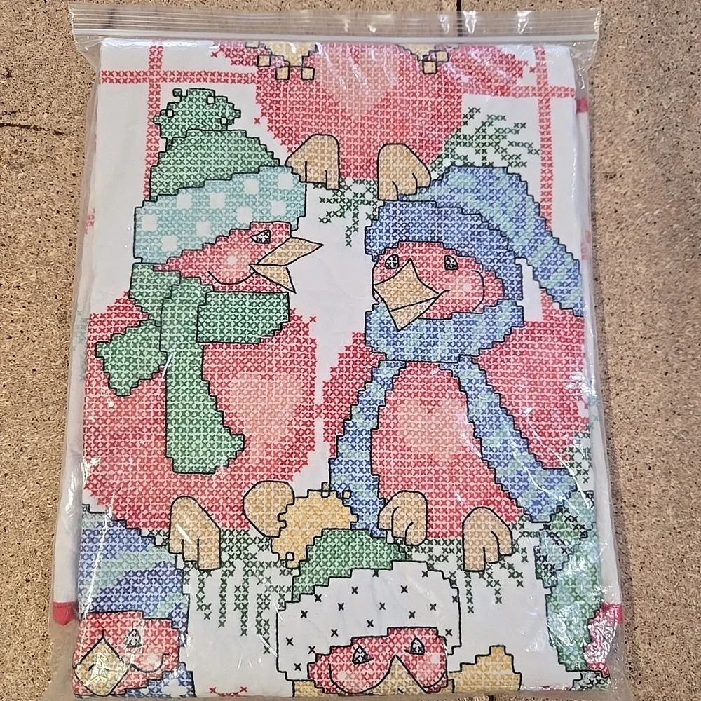 Handmade Cross-stitched Christmas Birds - Joy to‎ the World Baby Quilt Blanket